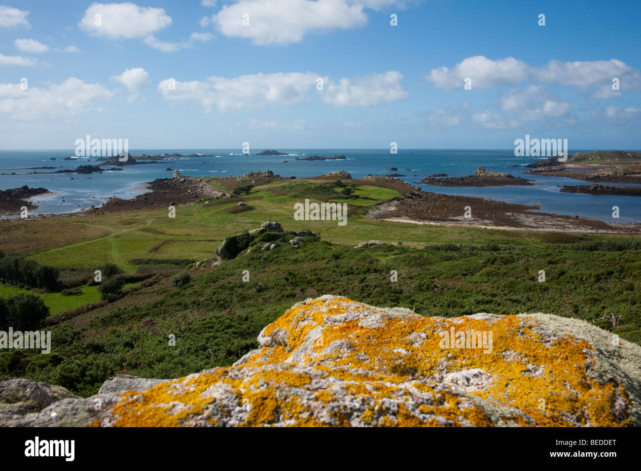 View from Heathy Hill on Bryher, Isles of Scilly Stock Photo