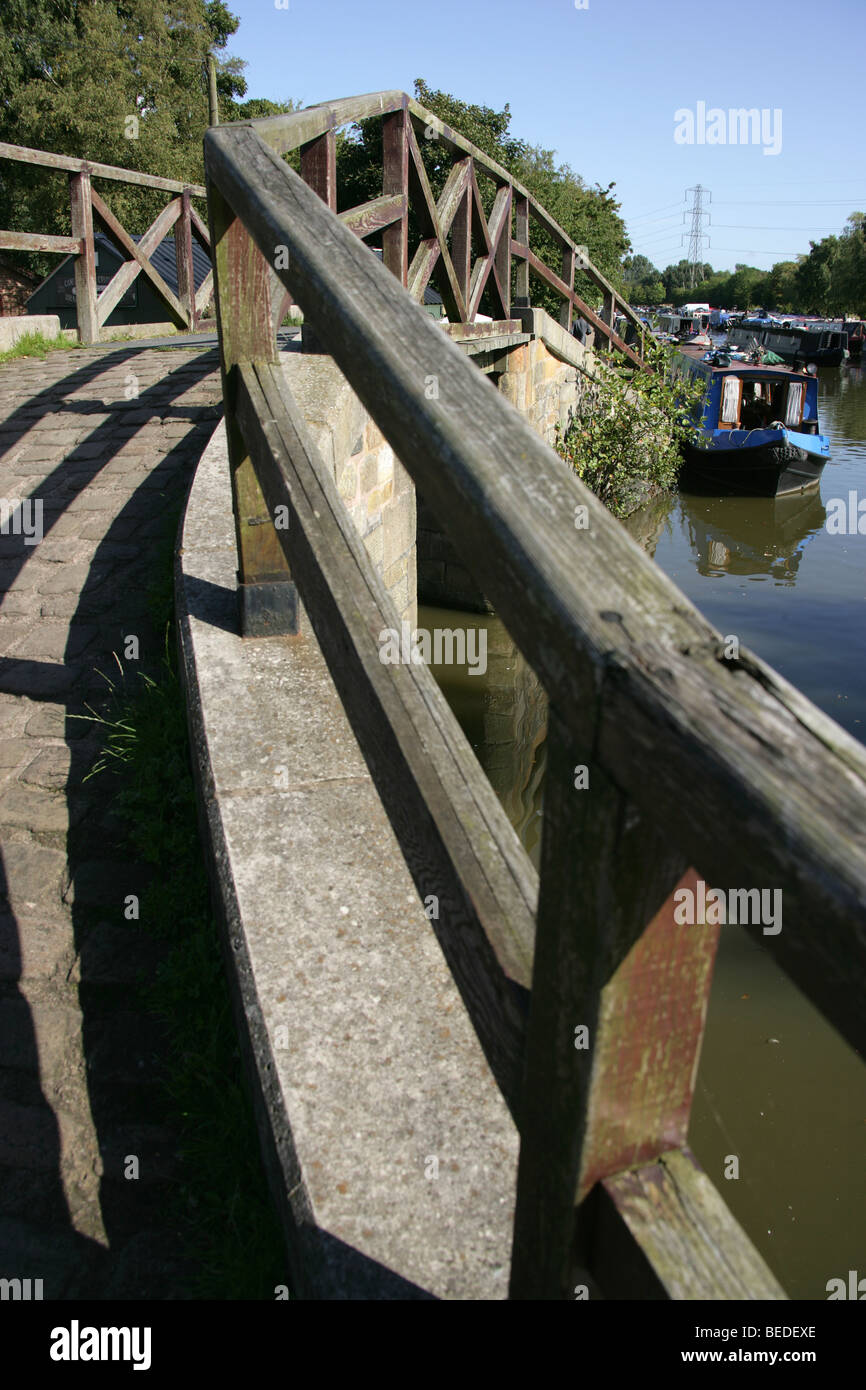 Village of Higher Poynton, England. Footbridge at Nelson Pit Marina in