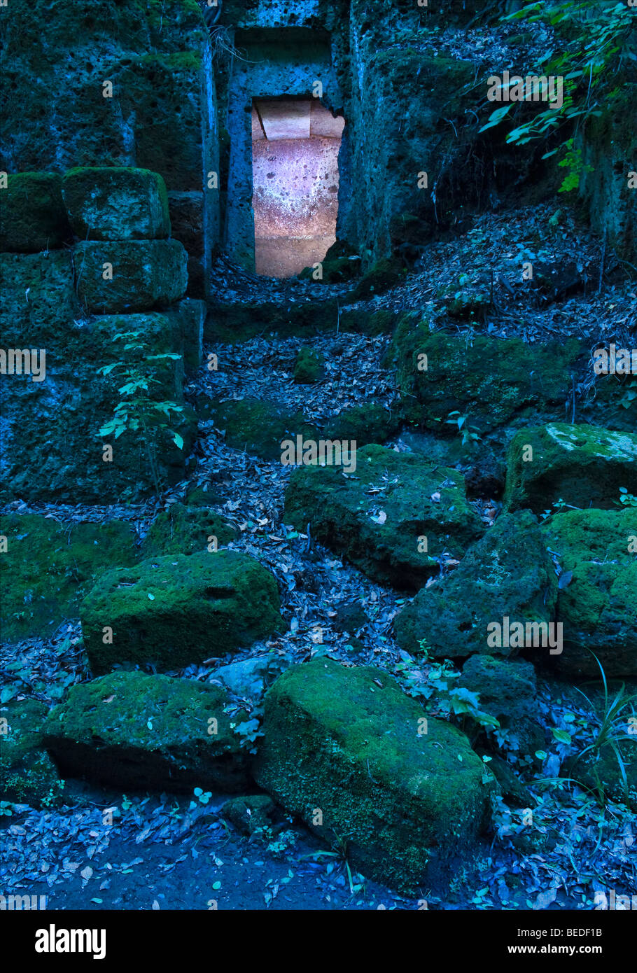 Etruscan tomb in Way of the Underworld in the necropolis of Banditaccia, Cerveteri, Italy Stock Photo