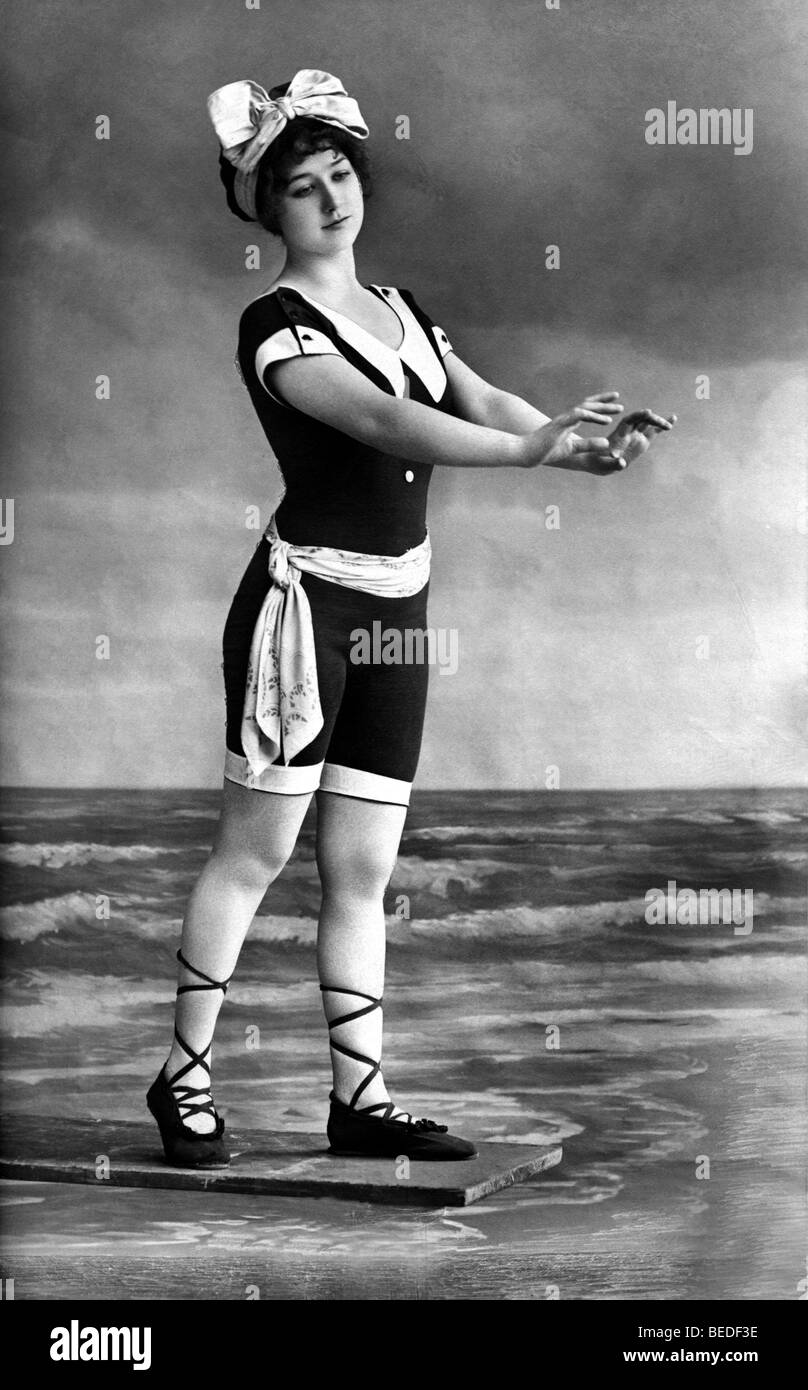 Historic photograph, beach costume, around 1905 Stock Photo