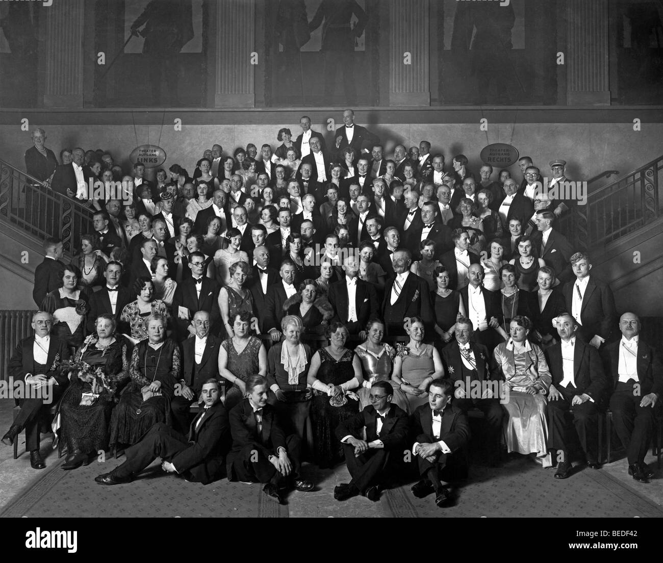 Historic photograph, large group of people in a theatre, around 1925 Stock Photo