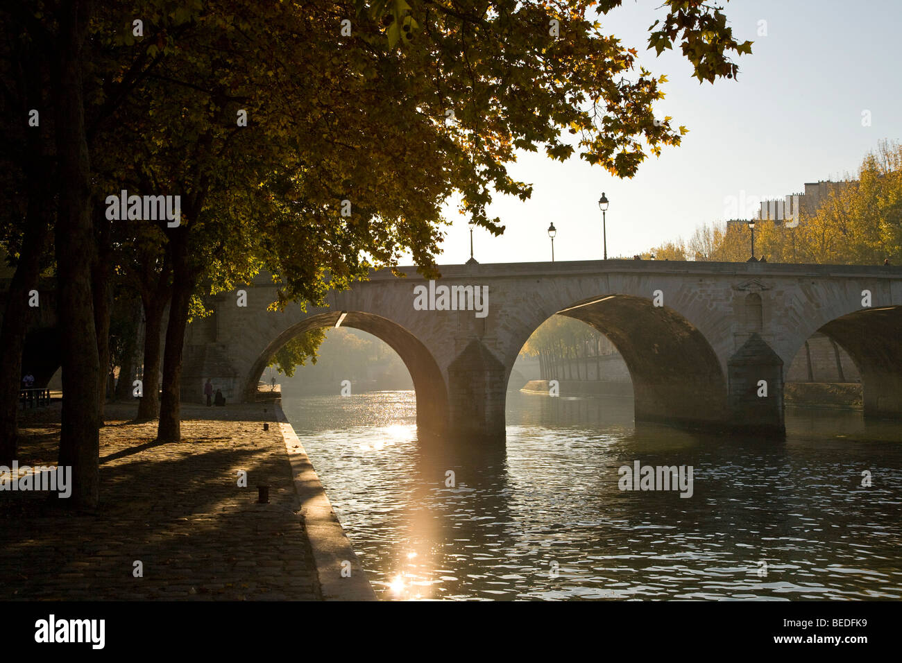 PONT MARIE BRIDGE AND QUAY SIDE, PARIS Stock Photo