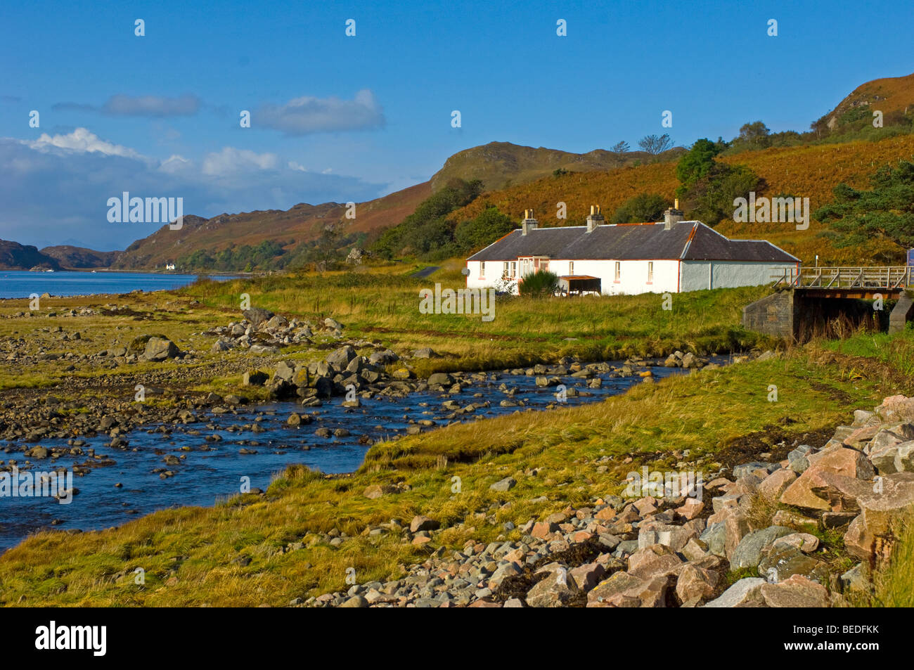 Isolated cottage at Inverie, Knoydart in Loch Nevis, I nverness-shire.   SCO 5368 Stock Photo