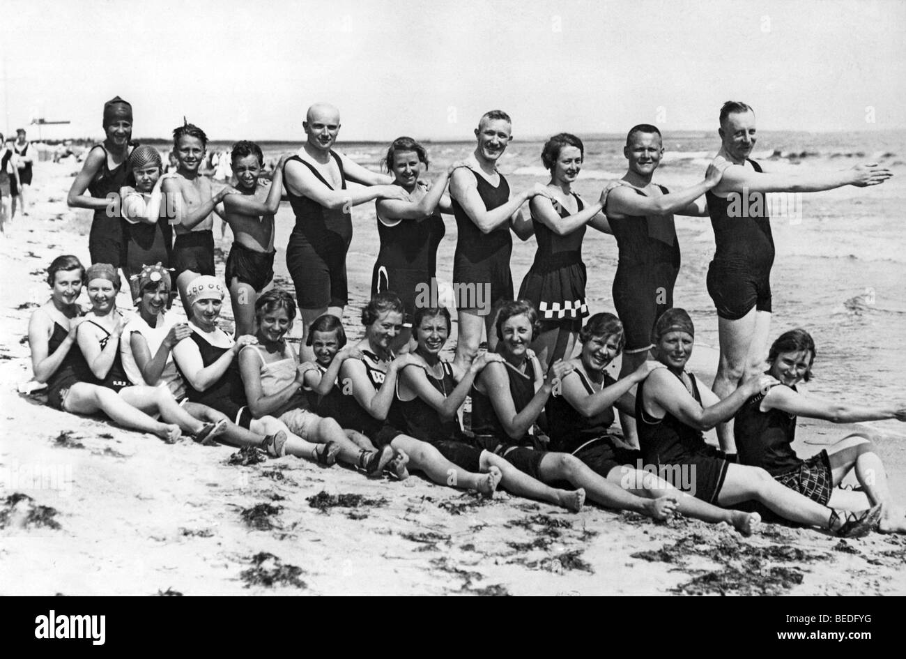 Historic photograph, happy group of swimmers, Baltic Sea, around 1930 ...