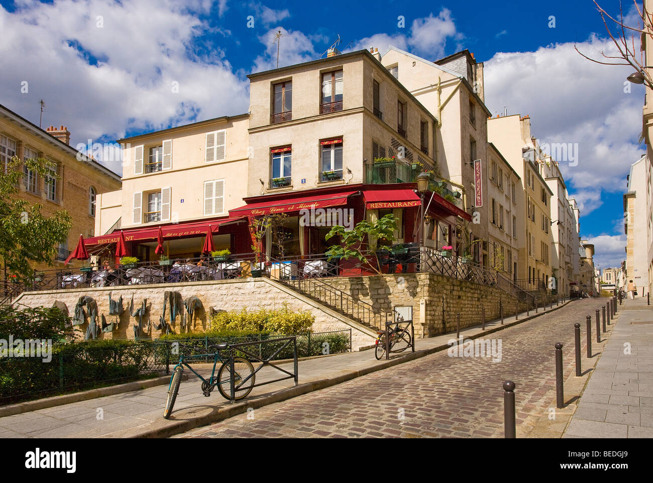 RESTAURANT IN THE TOURNEFORT STREET, PARIS Stock Photo