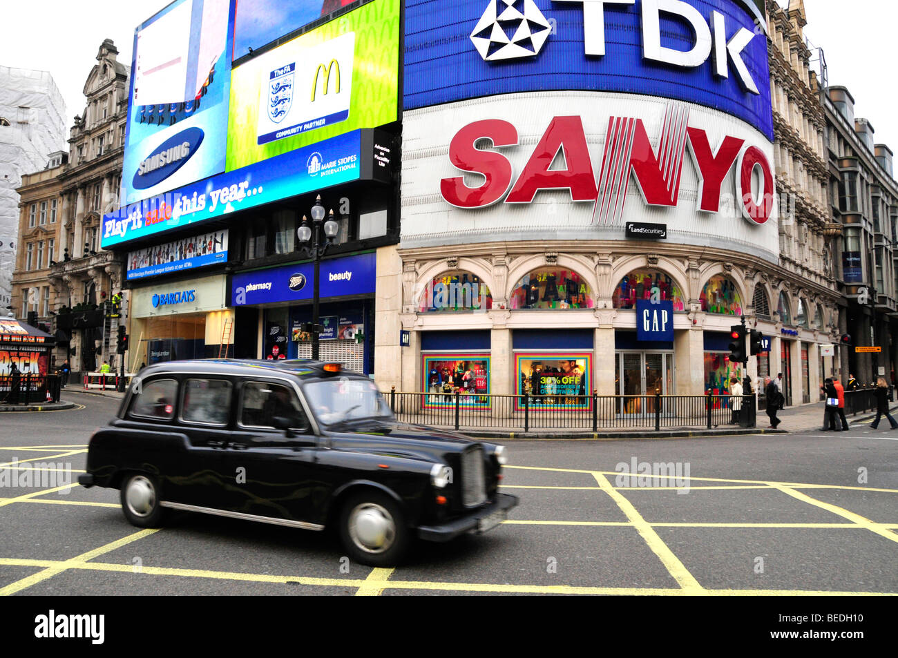 Taxi at Picadilly Circus, London, England, Great Britain, Europe Stock Photo
