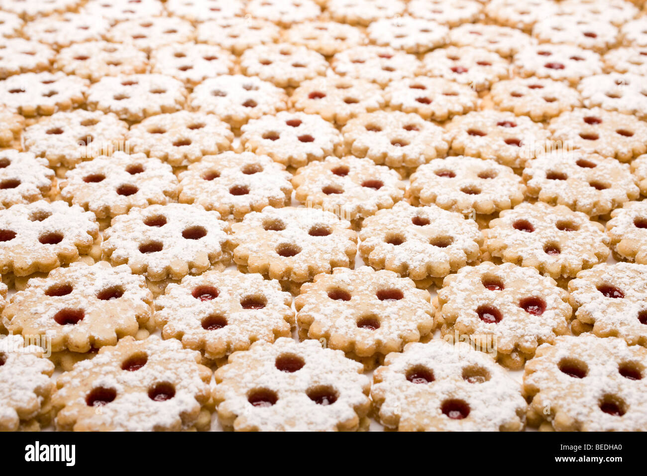 Many 'Linzer Augen', Christmas cookies Stock Photo