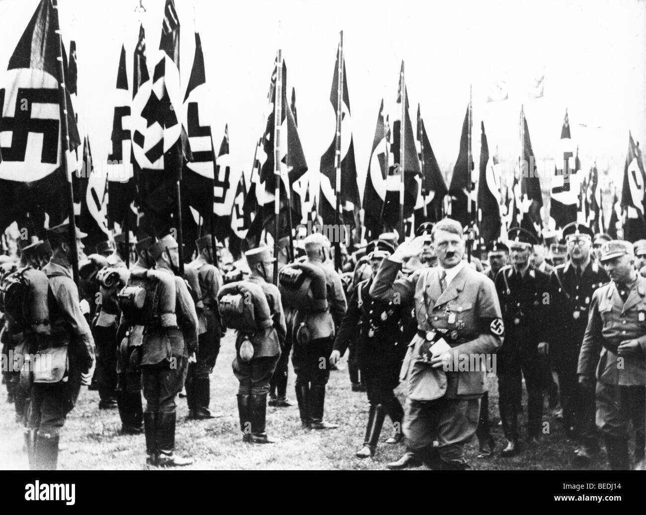Adolf Hitler in Nuremberg Germany with troops Stock Photo