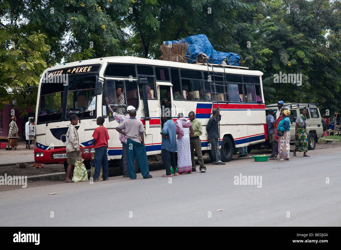 A local bus in Mto Wa Mbu, Tanzania Stock Photo