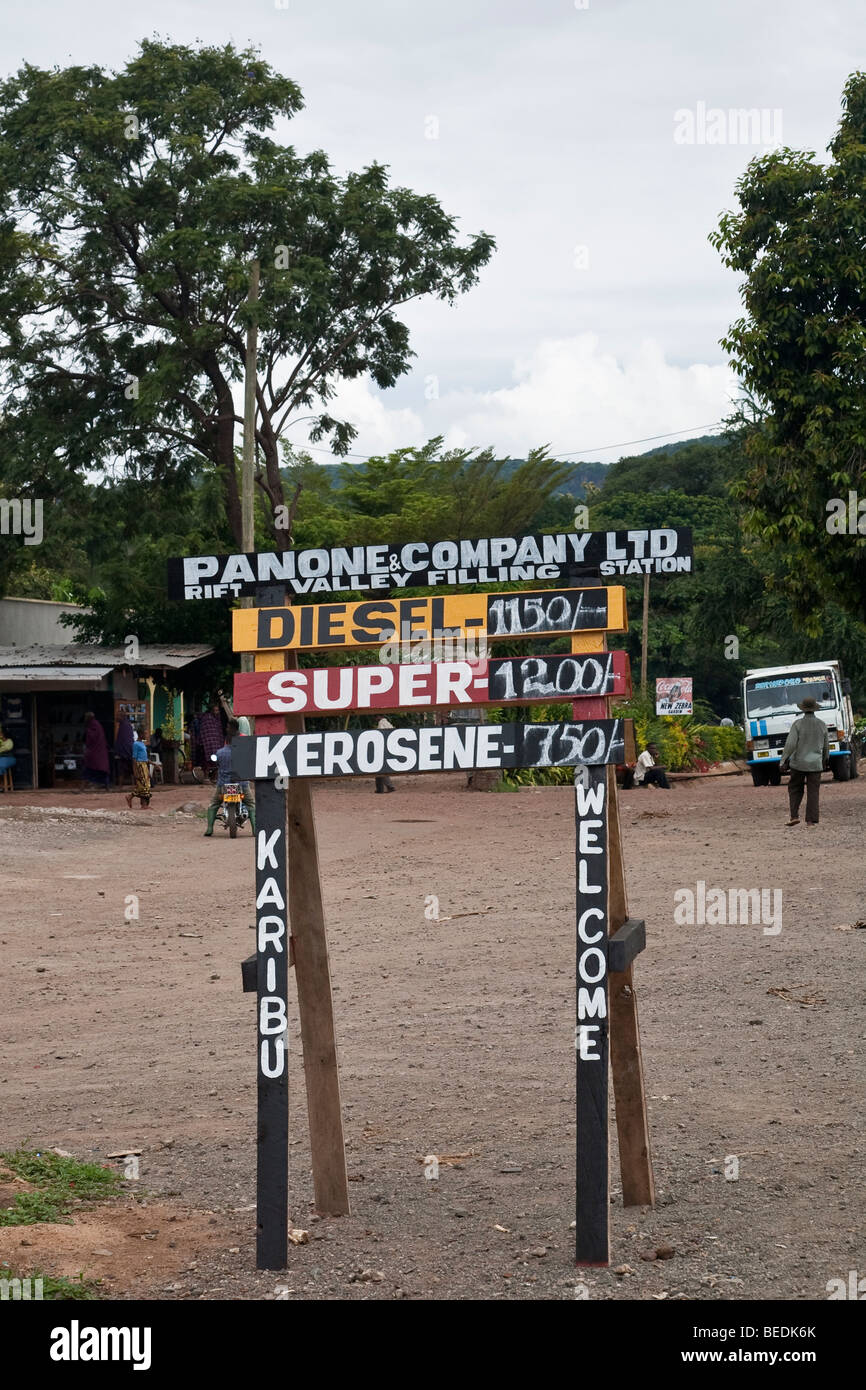 Petrol station sign in Mto Wa Mbu, Tanzania Stock Photo