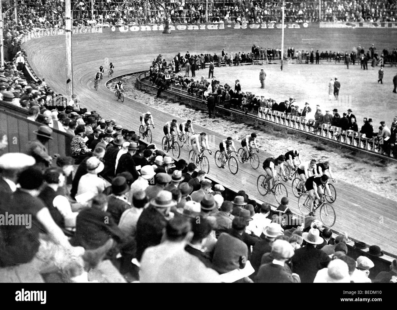 Historic photograph, indoor bicycle race Stock Photo