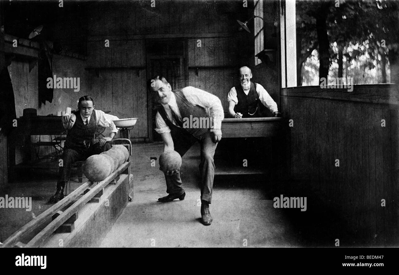 Historic photograph, men playing skittles Stock Photo