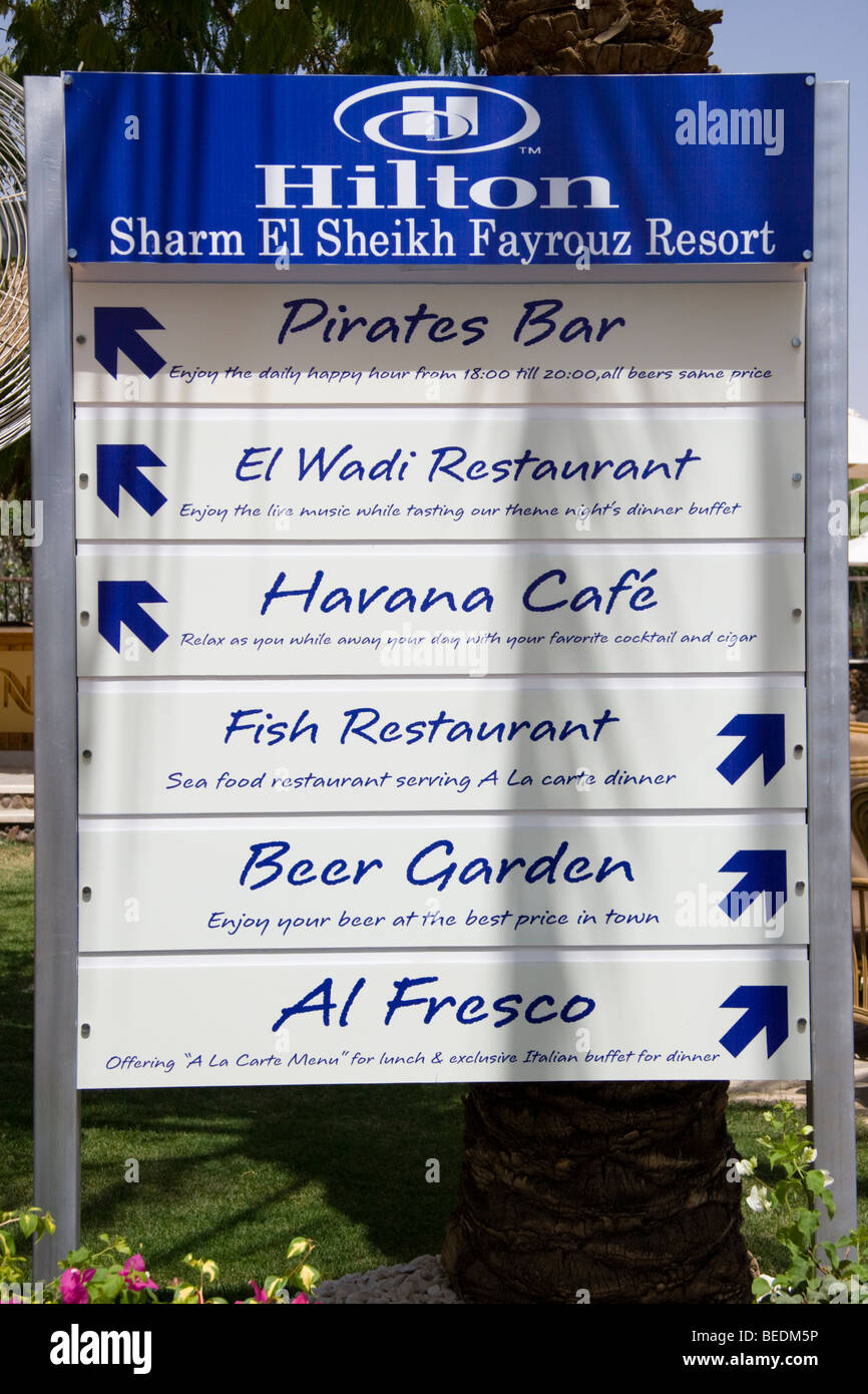 Sign for the Hilton Fayrouz Resort, Naama Bay, Sharm el Sheikh, Red Sea, Egypt Stock Photo