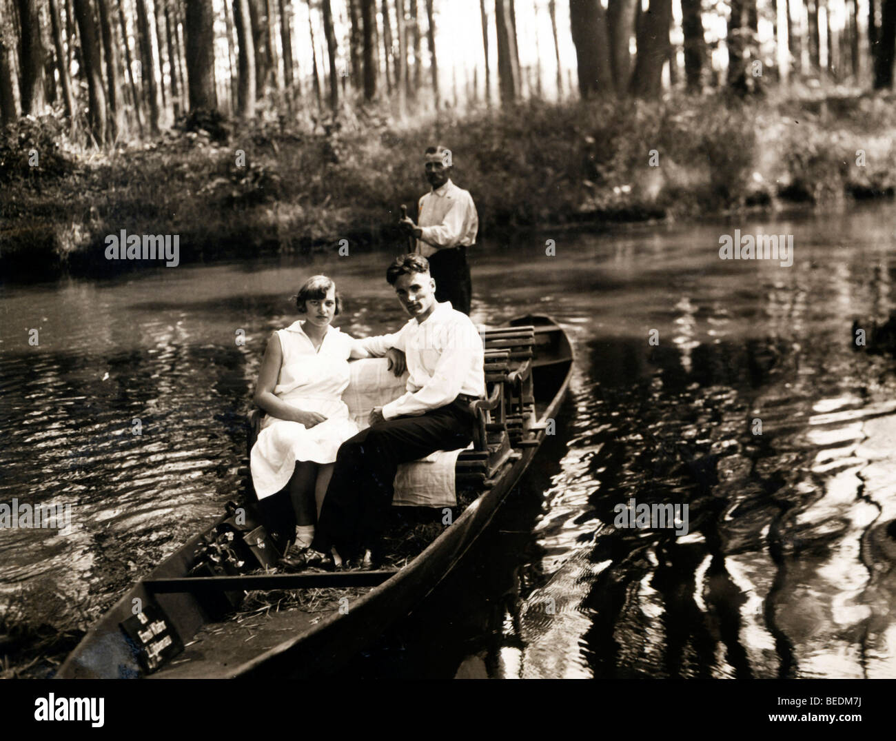 Historic photograph, boat trip in the Spreewald Forest Stock Photo
