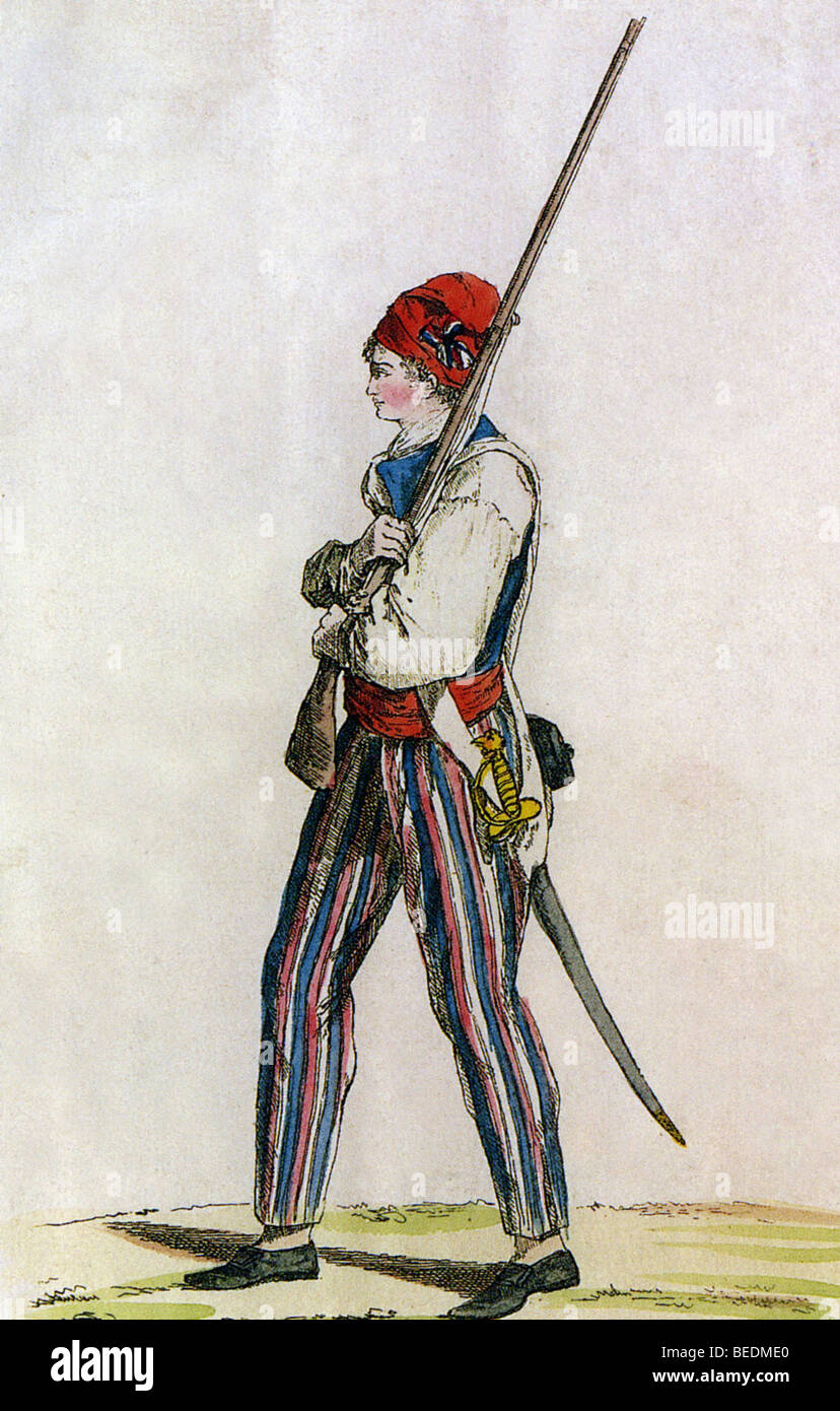 FRENCH REVOLUTION print of a sans-culotte so called after the long trousers  worn as distinct from the breeches of court dress Stock Photo - Alamy