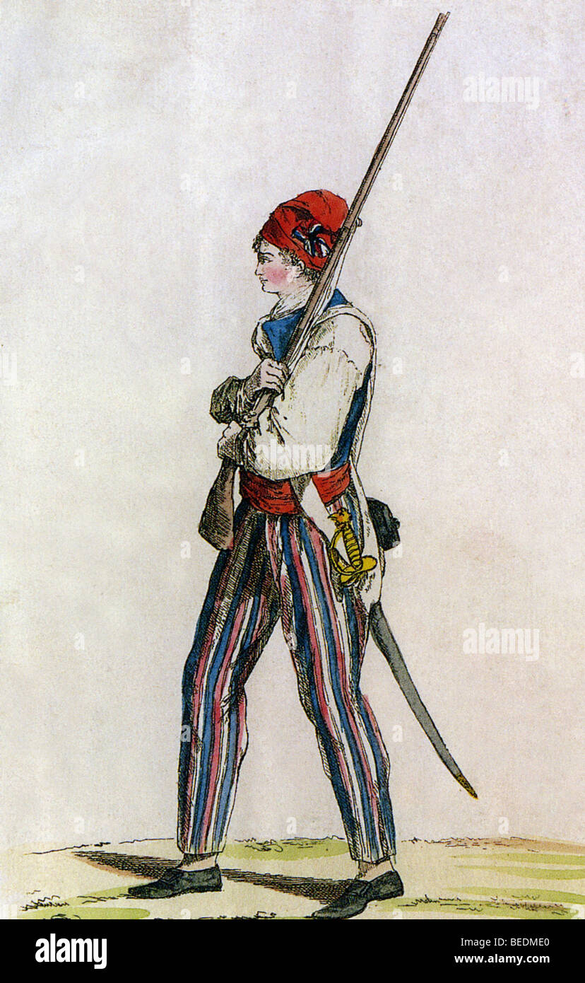 FRENCH REVOLUTION  print of a sans-culotte so called after the long trousers worn as distinct from the breeches of court dress Stock Photo