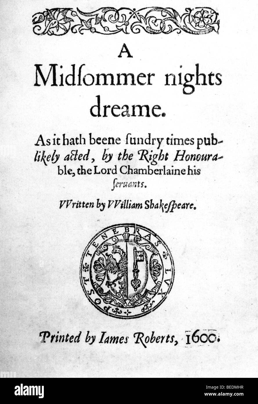 A MIDSUMMER NIGHT'S DREAM - title page of the  second edition dated 1600 but actually published in 1619 Stock Photo