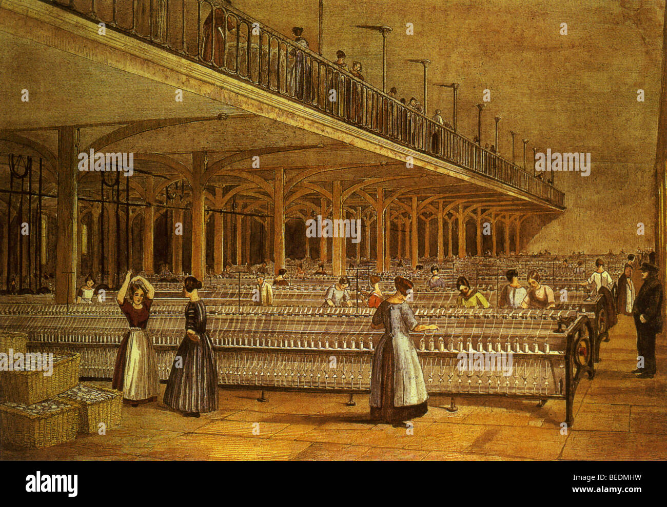 YORKSHIRE COTTON SPINNING MILL in 1851 with allwomen operatives and a