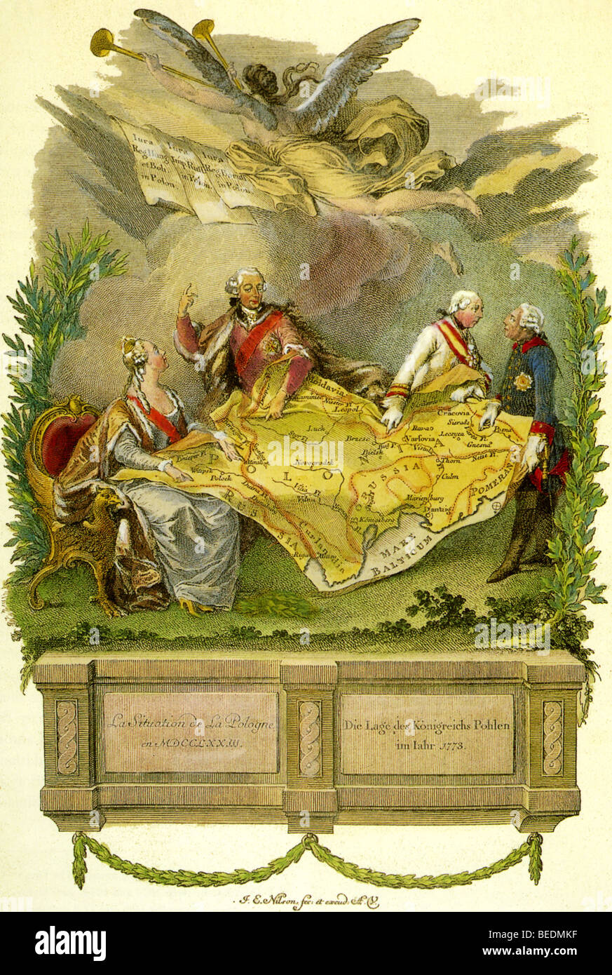 POLAND - A 1773 print shows European rulers discussing the first partition of Poland Stock Photo
