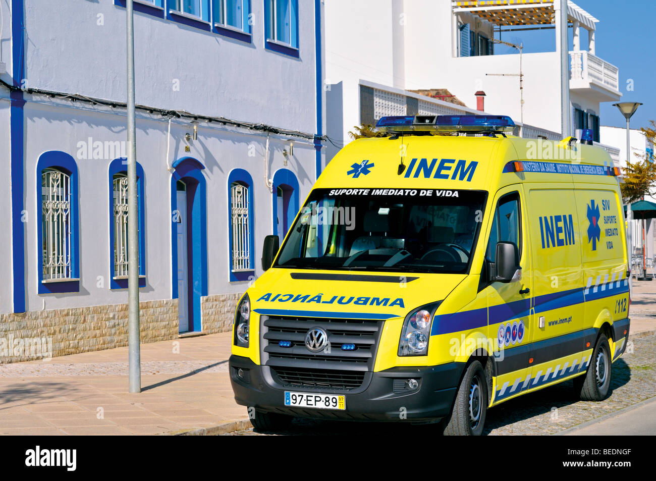 Portugal, Algarve: Portuguese ambulance car of the health service INEM Stock Photo