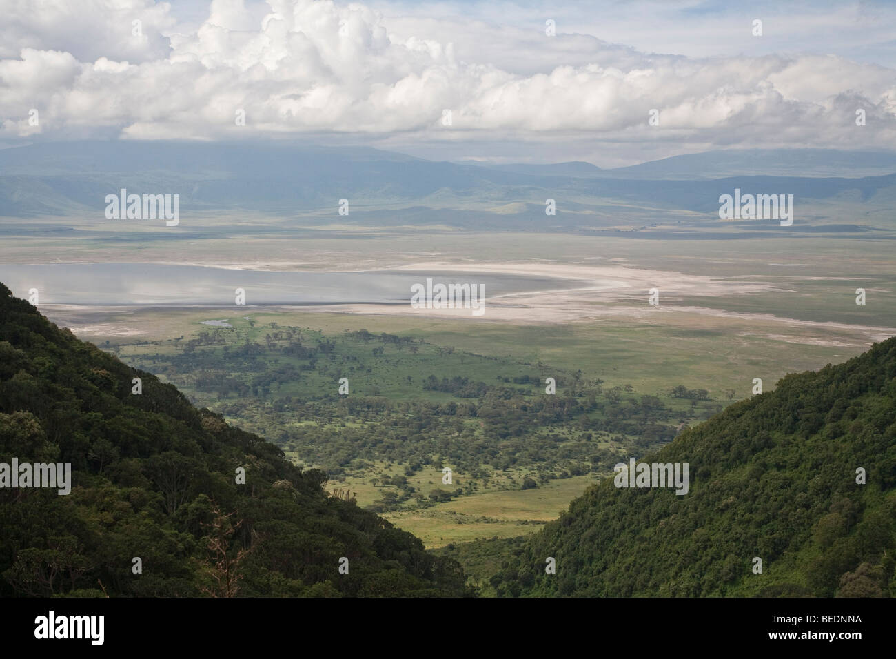View over Ngorongoro in the rainy season Stock Photo