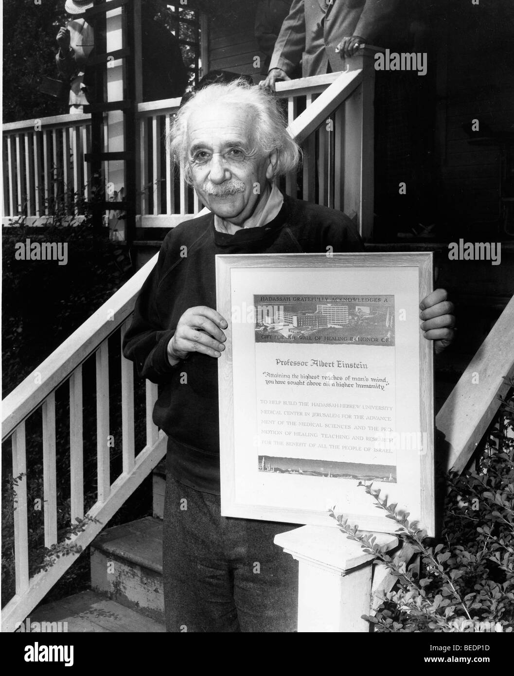 Professor Albert Einstein outside his home in Princeton Stock Photo