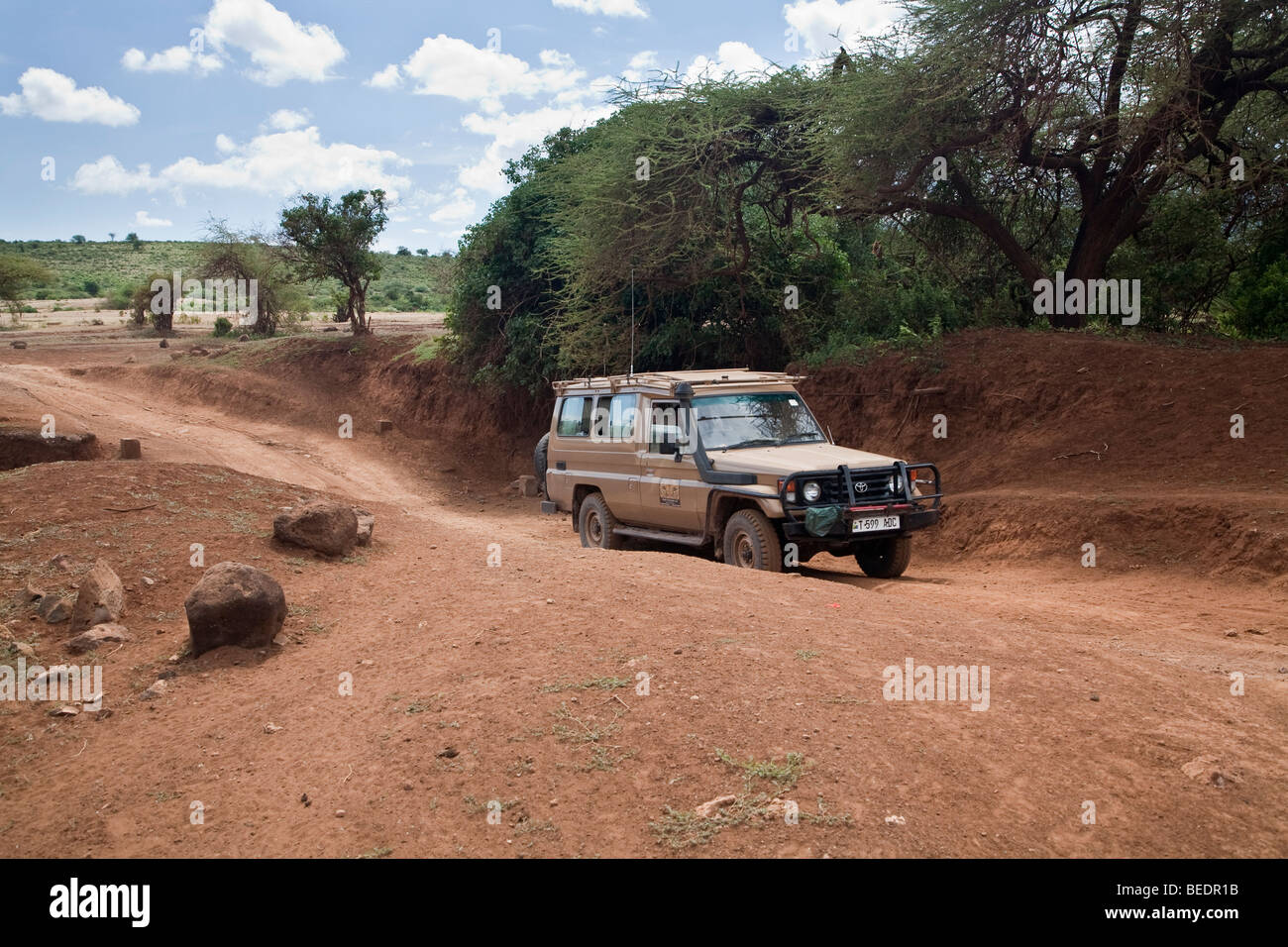 4x4 on a dirt road, Tanzania Stock Photo