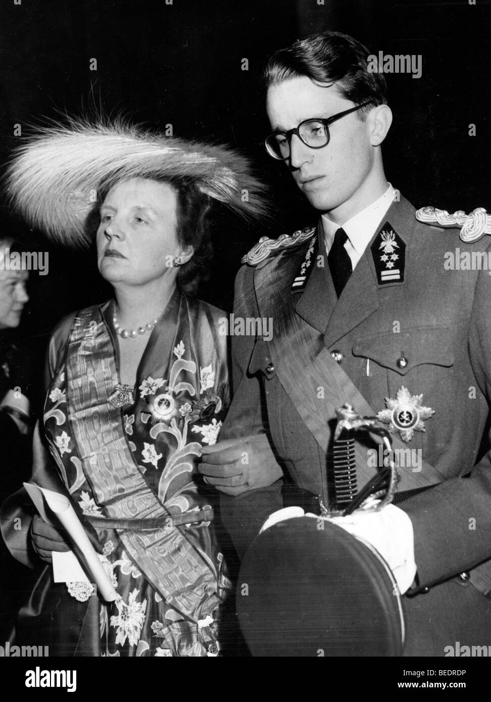King Baudouin and Queen Juliana at a royal wedding Stock Photo