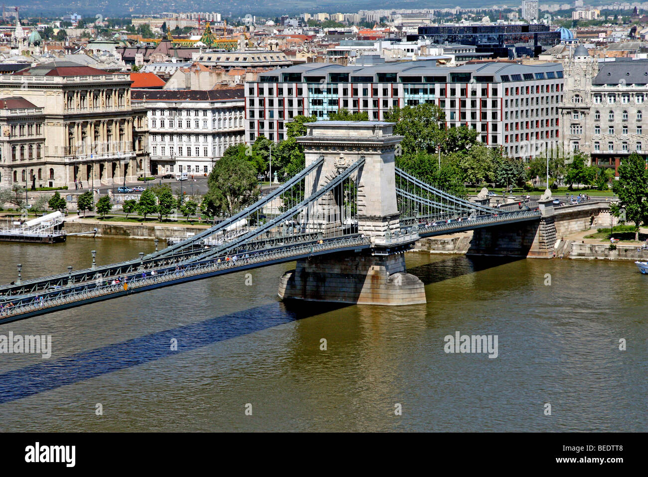 Chain Bridge, Széchenyi Lánchíd, Danube River, Budapest, Hungary, Europe Stock Photo