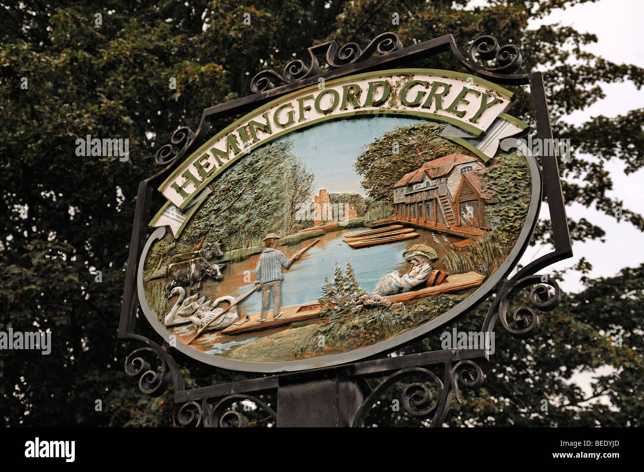 Decorative sign of Hemingford Gray, High Street, Cambridgeshire