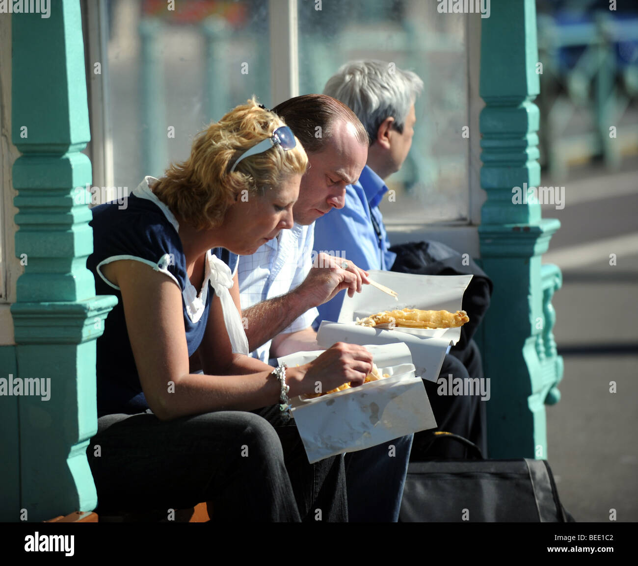 Fish and chips on Brighton seafront UK - Photo by Edward Simons Stock Photo