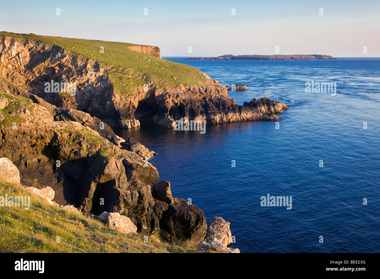 Skokholm Island; from Wooltack Point, Pembrokeshire, Wales Stock Photo
