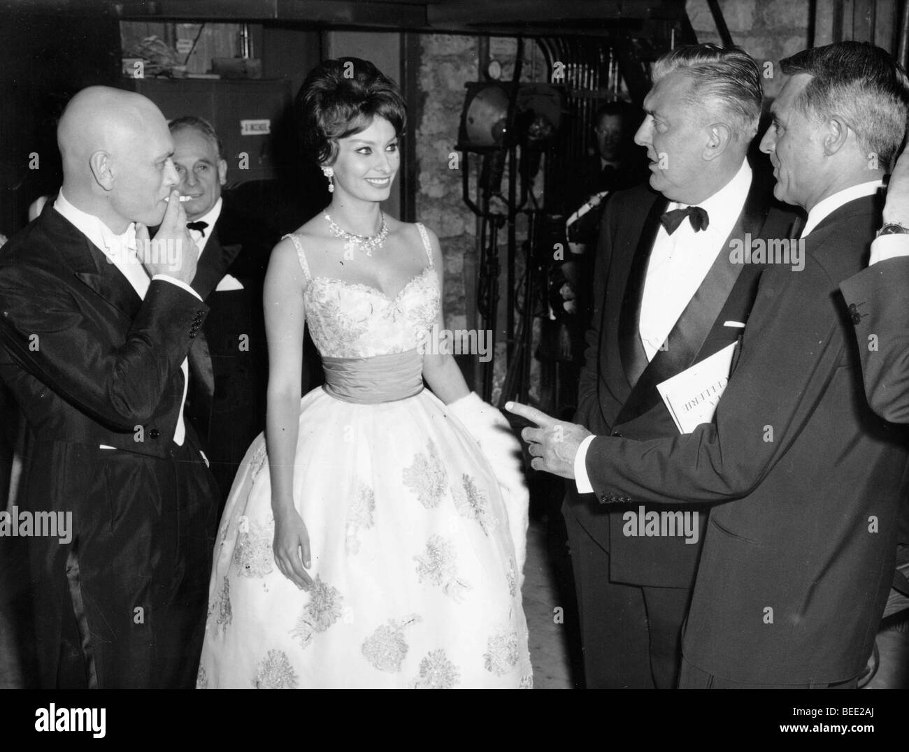 Sophia Loren, Yul Brynner, Cary Grant and Jacques Tati at the Chancellery Ball Stock Photo