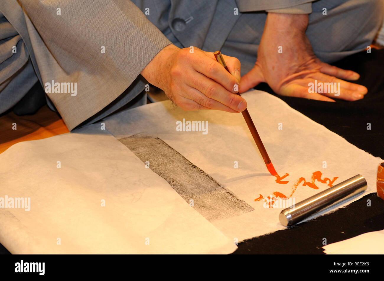 Calligrapher drawing Korean characters, Korea, Asia Stock Photo