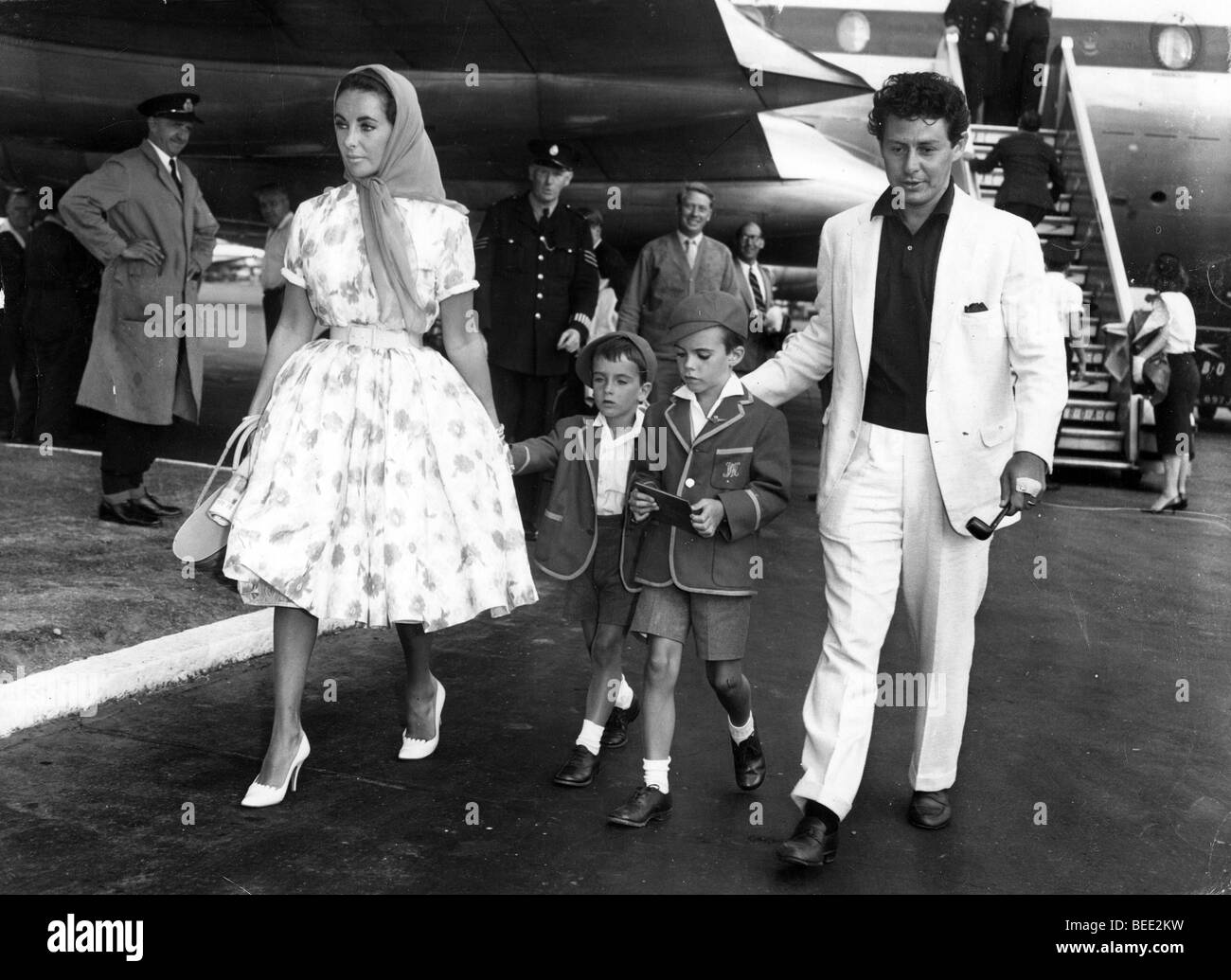 Liz Taylor with husband Eddie Fisher and children Stock Photo