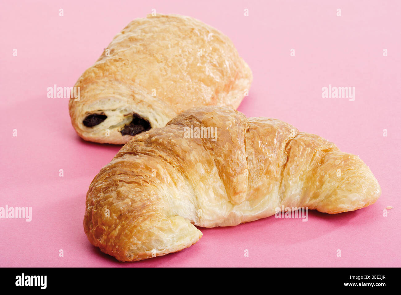 Puffed pastry chocolate crescent and croissant Stock Photo