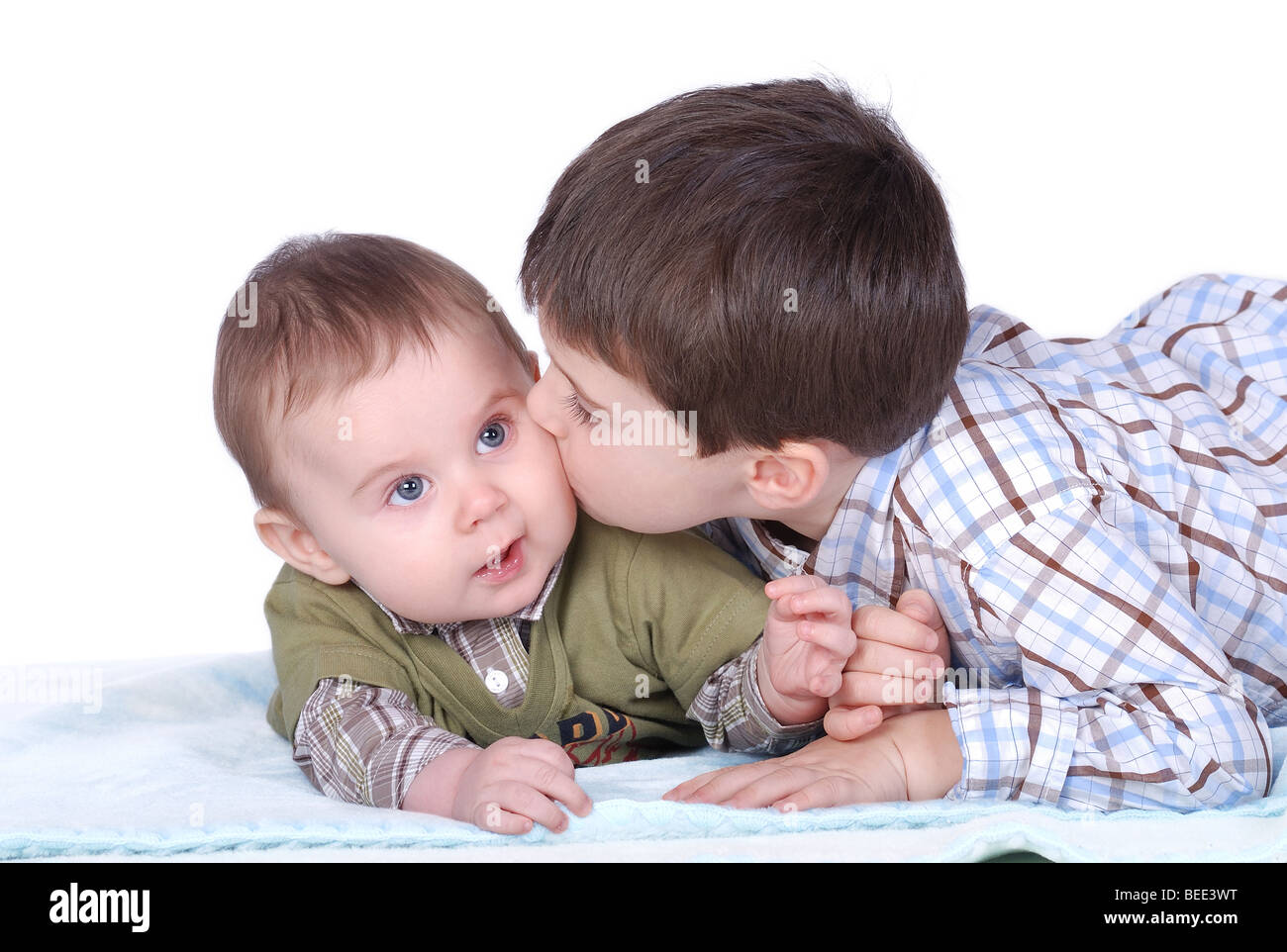 Two kissing brothers portrait Stock Photo