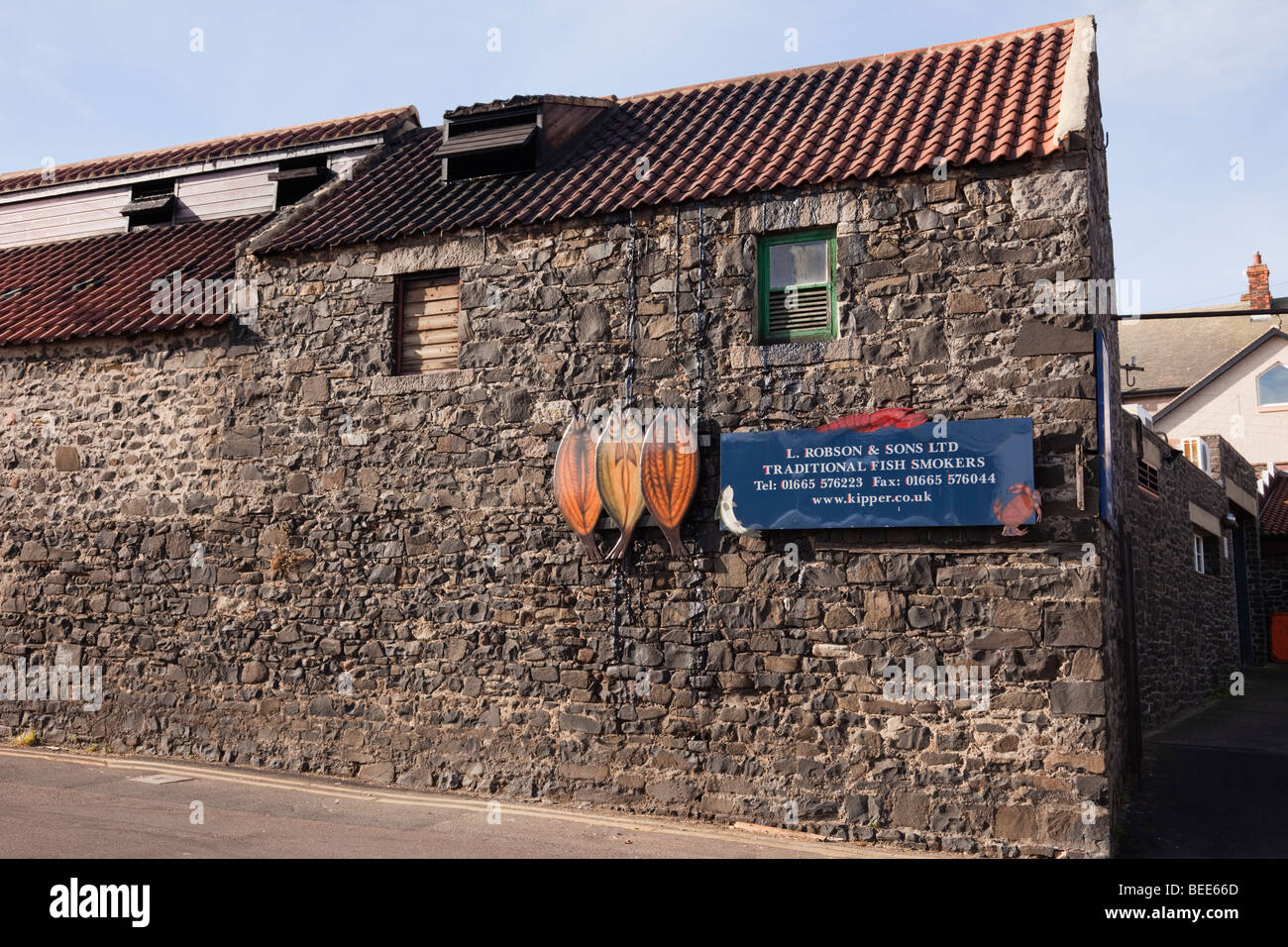 Traditional fish smokers smokehouse producing kippers in small fishing