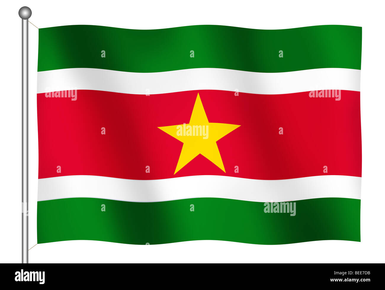 Flag of Suriname Waving (With Clipping Path) Stock Photo