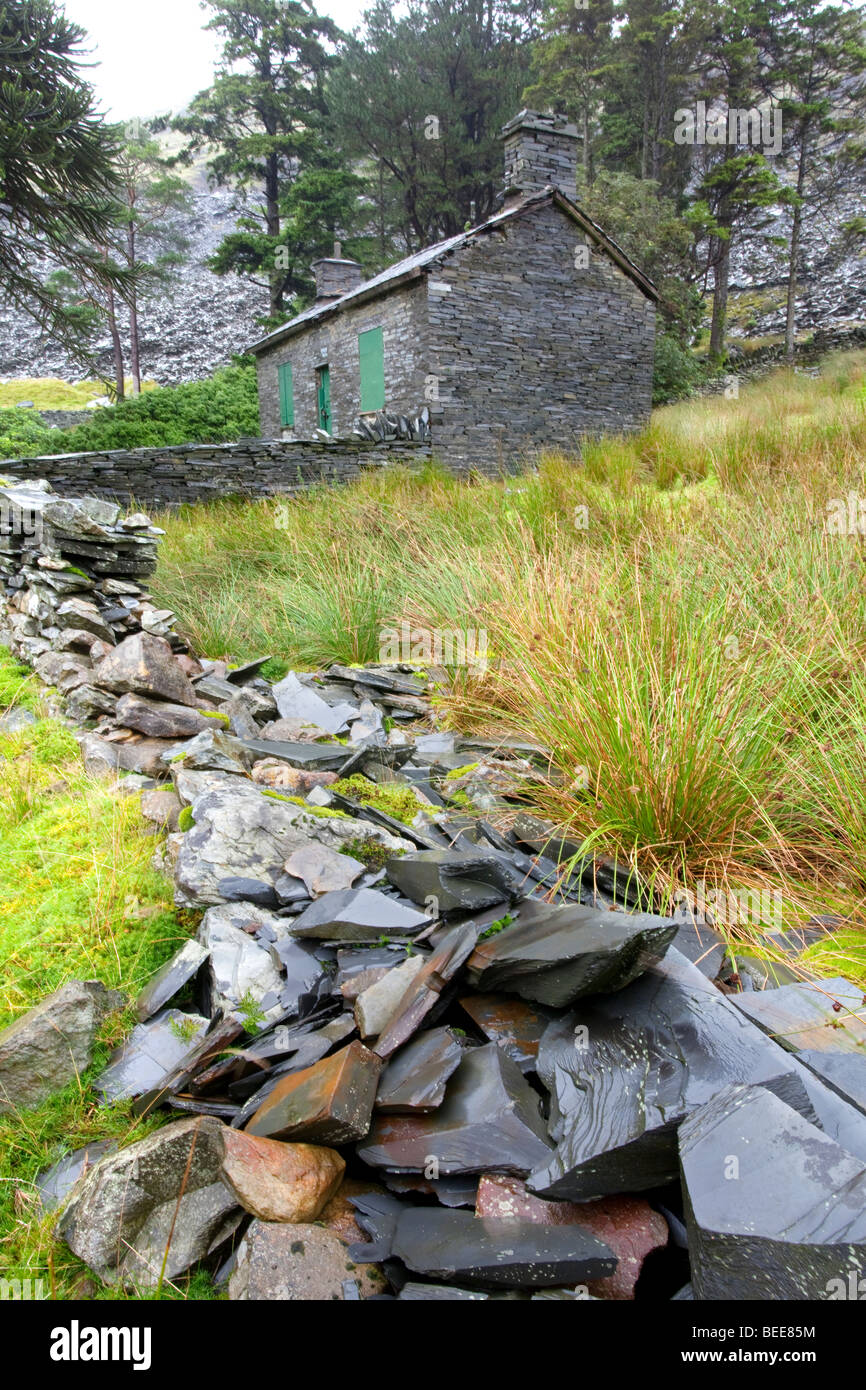 The remains of the abandoned Llyn Cwmorthin Slate Mine high above Blaenau Ffestiniog in Snowdonia, North Wales. Stock Photo