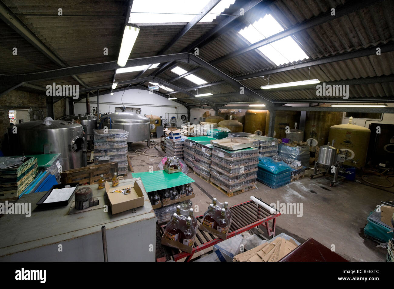 Bottling plant at Healey's Cider Farm, Cornwall Stock Photo Alamy