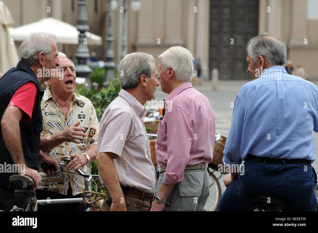 Group of elderly old retired men meeting for morning chat in the Piazza  square of Vigevano Lombardia Lombardy Italy Stock Photo - Alamy