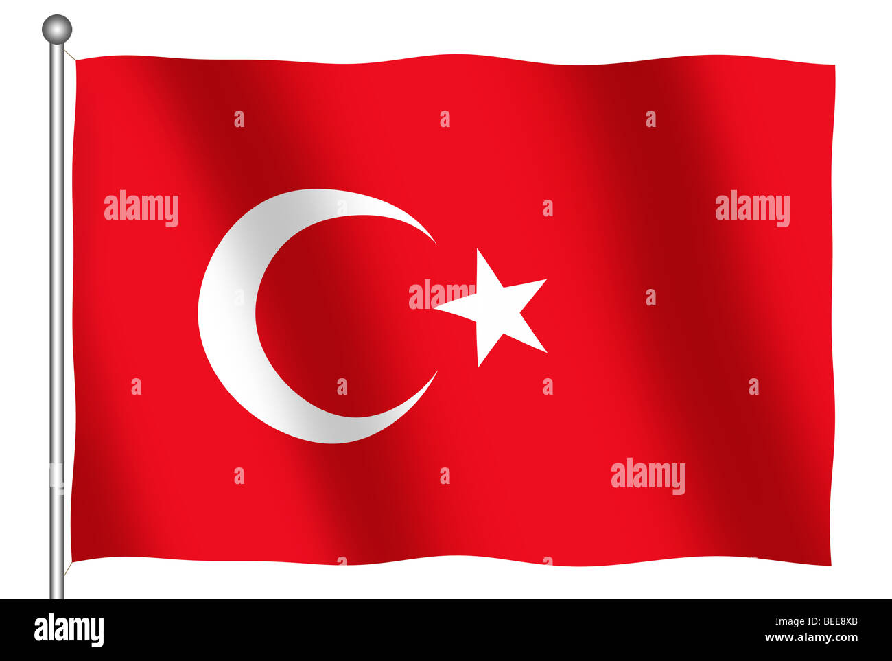 Flag of Turkey waving (With Clipping Path) Stock Photo