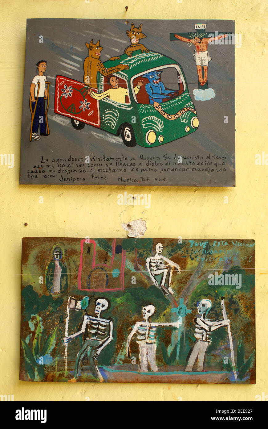 Mexican retablos or ex-votos. San Miguel de Allende, Mexico Stock Photo