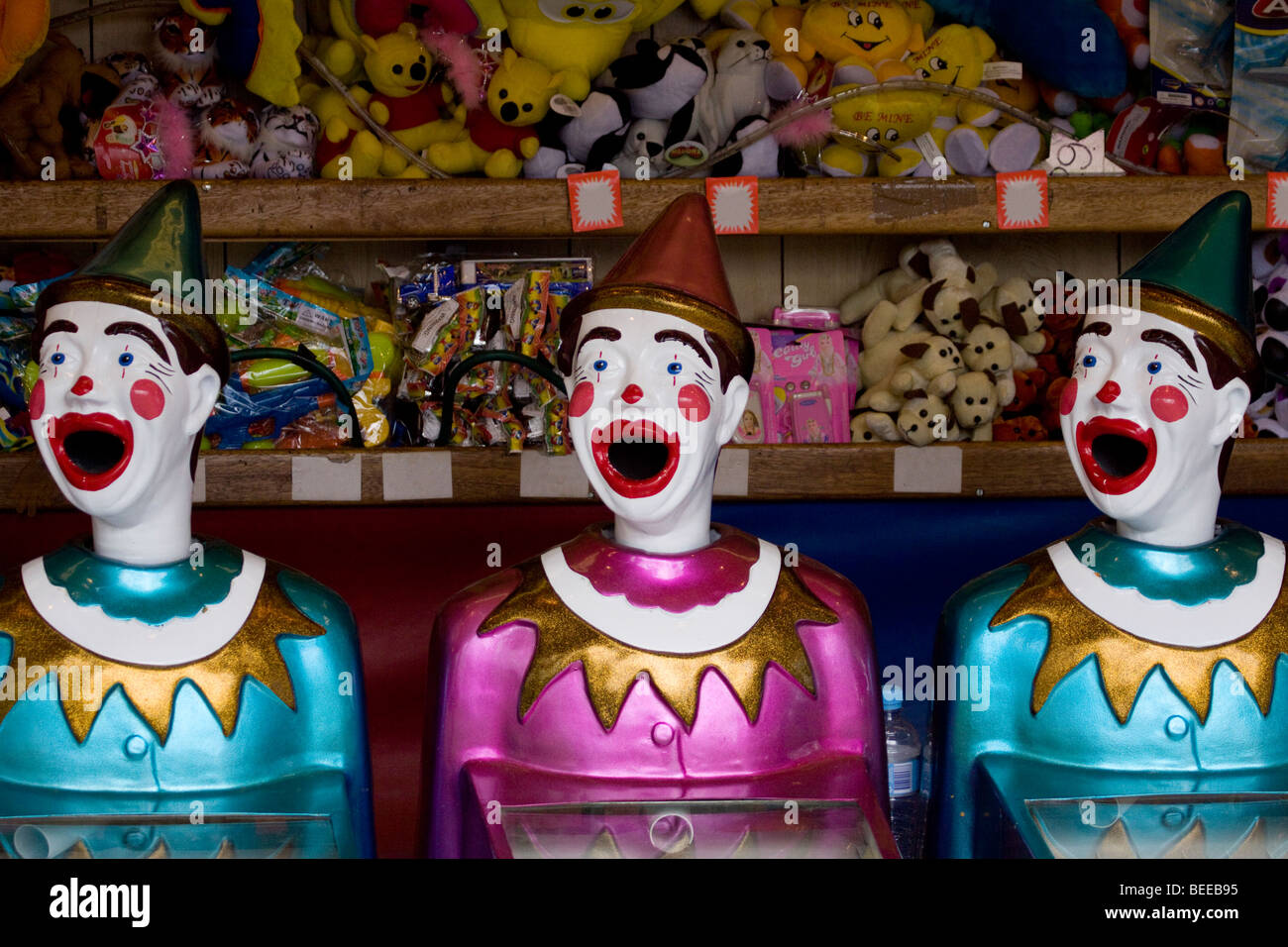 Open mouthed clown games at the fair Stock Photo