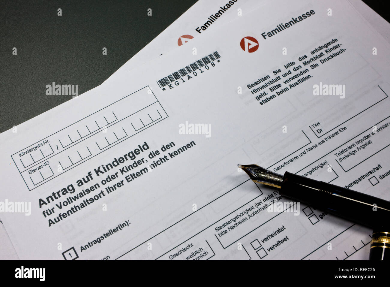 German form to apply for child benefits for orphans at the Familienkasse, a  department of the German Federal Employment Agency Stock Photo - Alamy