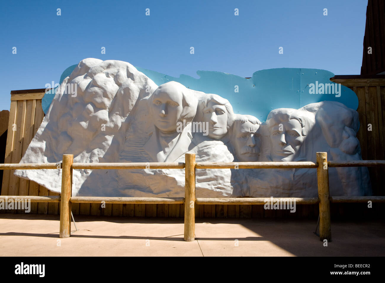 Miniature Mount Rushmore at Wall Drug, Wall, South Dakota Stock Photo