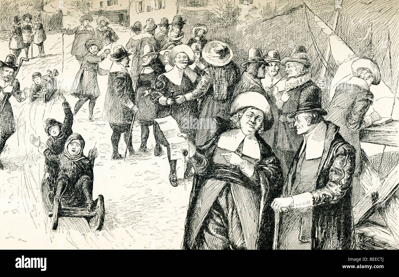 Merchants, both Dutch and English, gather on a Friday at noon in New