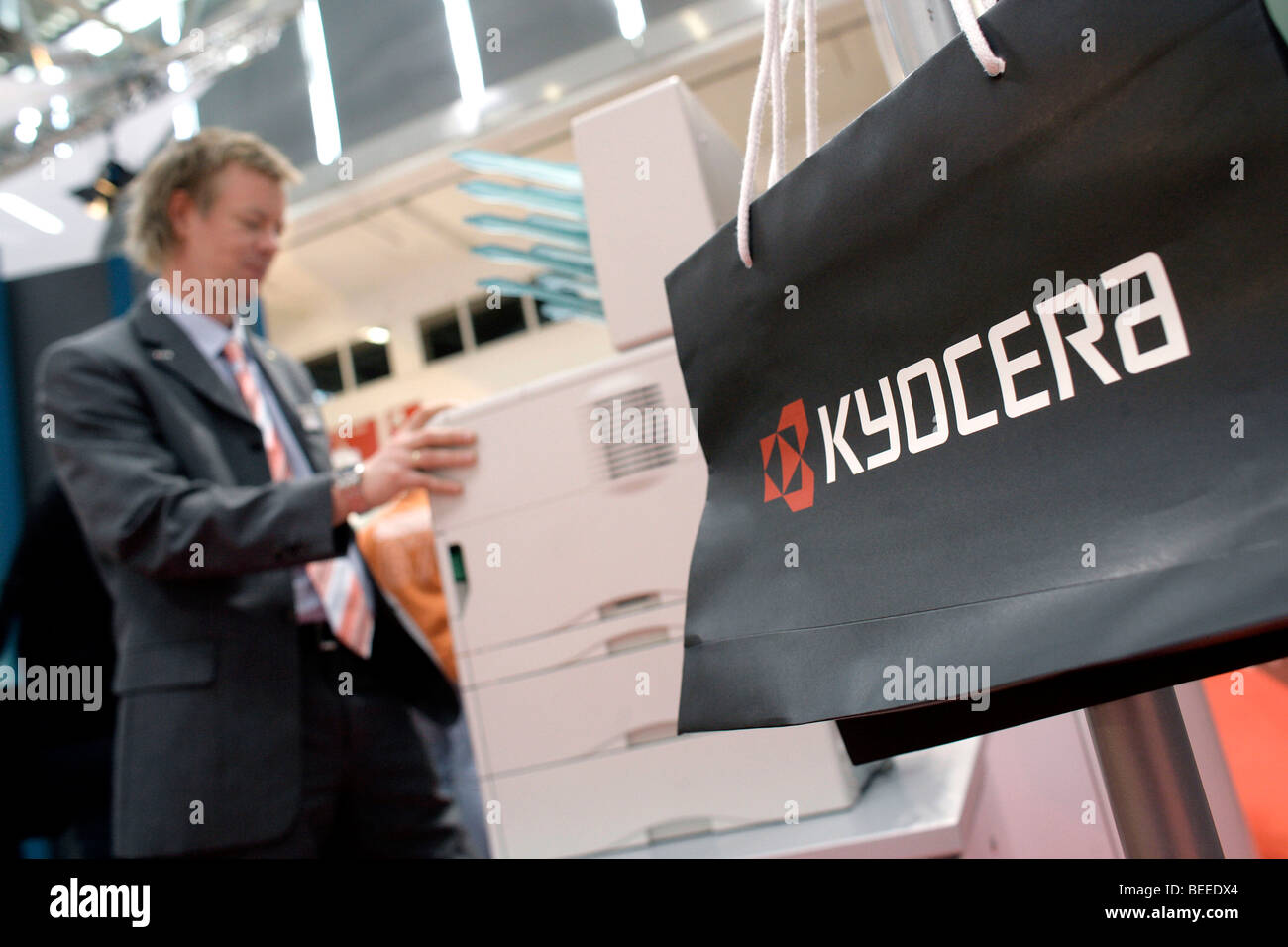 Trade fair stand of the copy machine and print machine producing company Kyocera at the computer and IT fair Systems in Munich, Stock Photo
