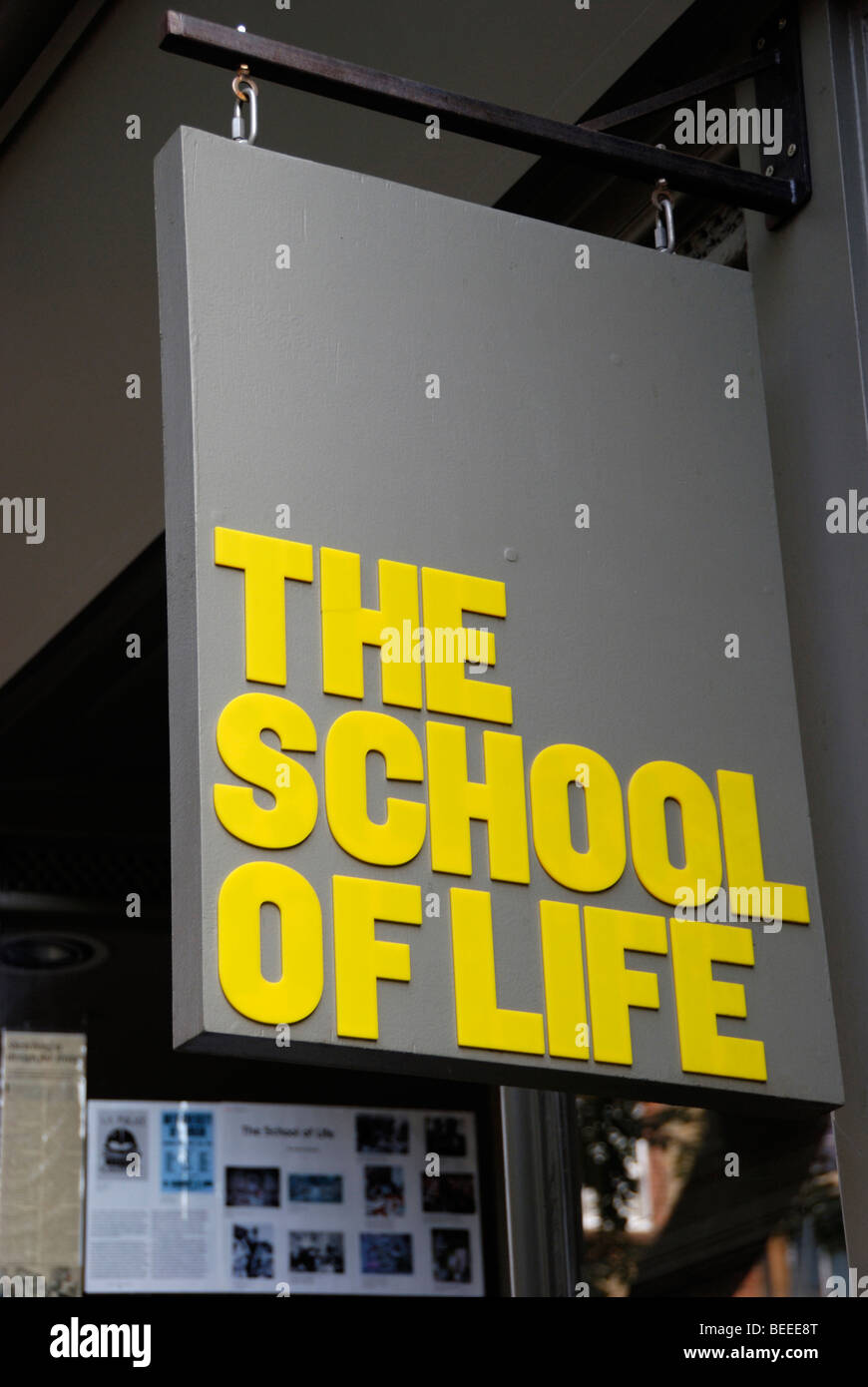 A sign outside ' The School of Life ' headquarters in Marchmont Street, London. Stock Photo